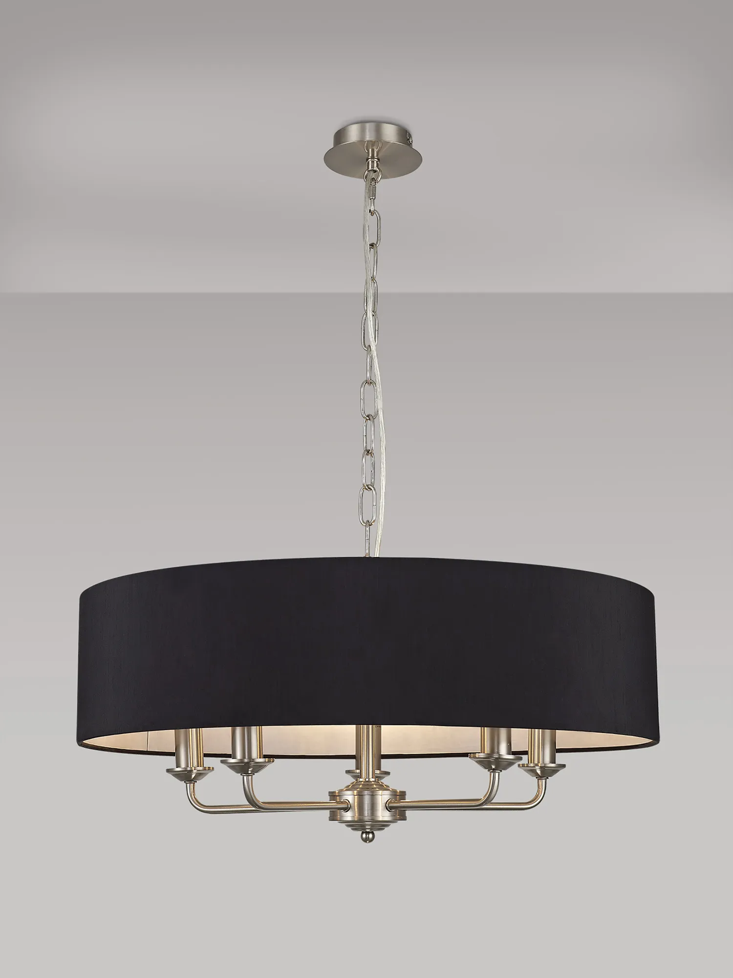Banyan 60cm 5 Light Pendant Satin Nickel, Black DK0060  Deco Banyan SN BL
